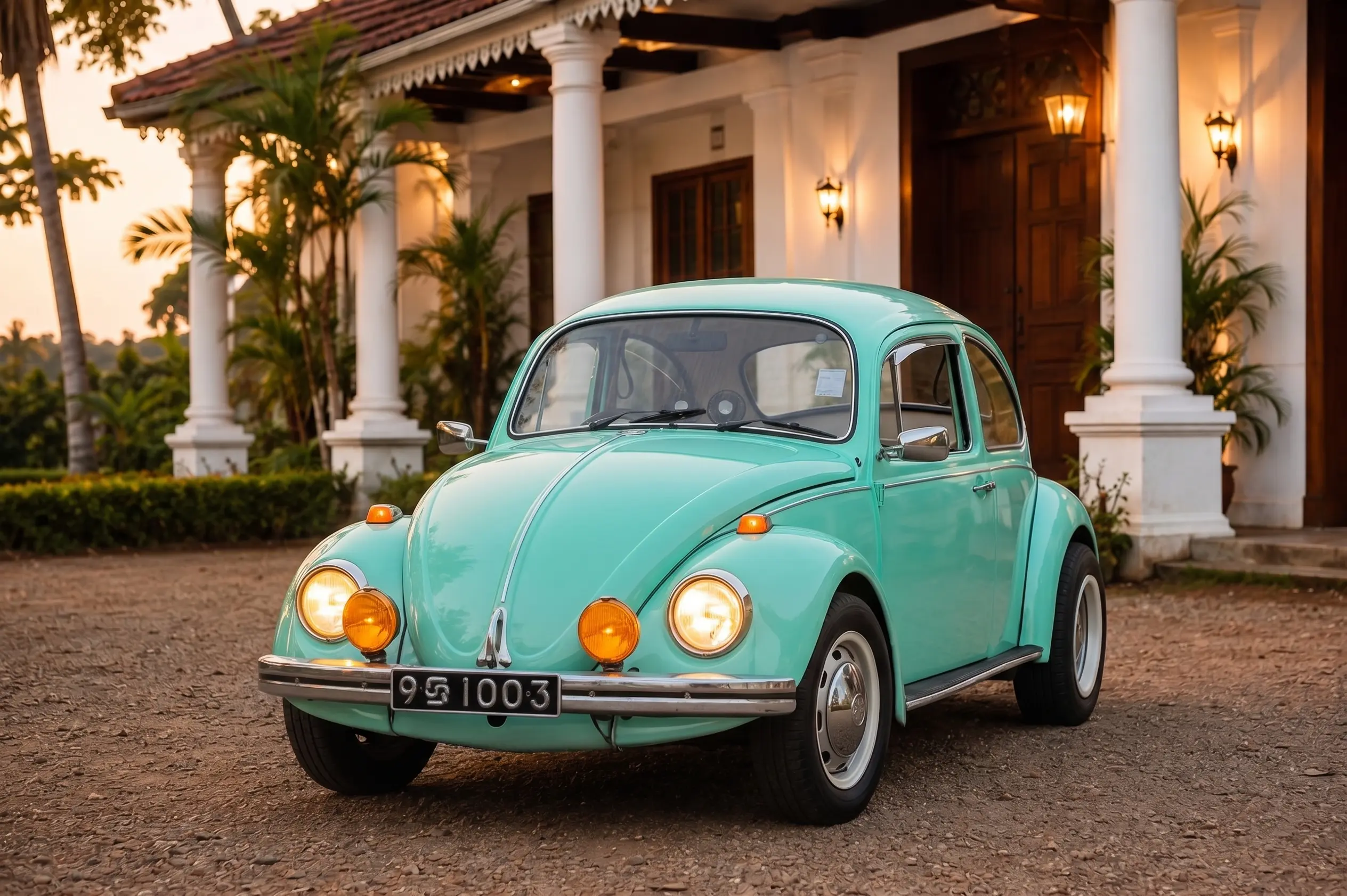 Mint green 1960s Volkswagen Beetle vintage rental in Weligama, Sri Lanka